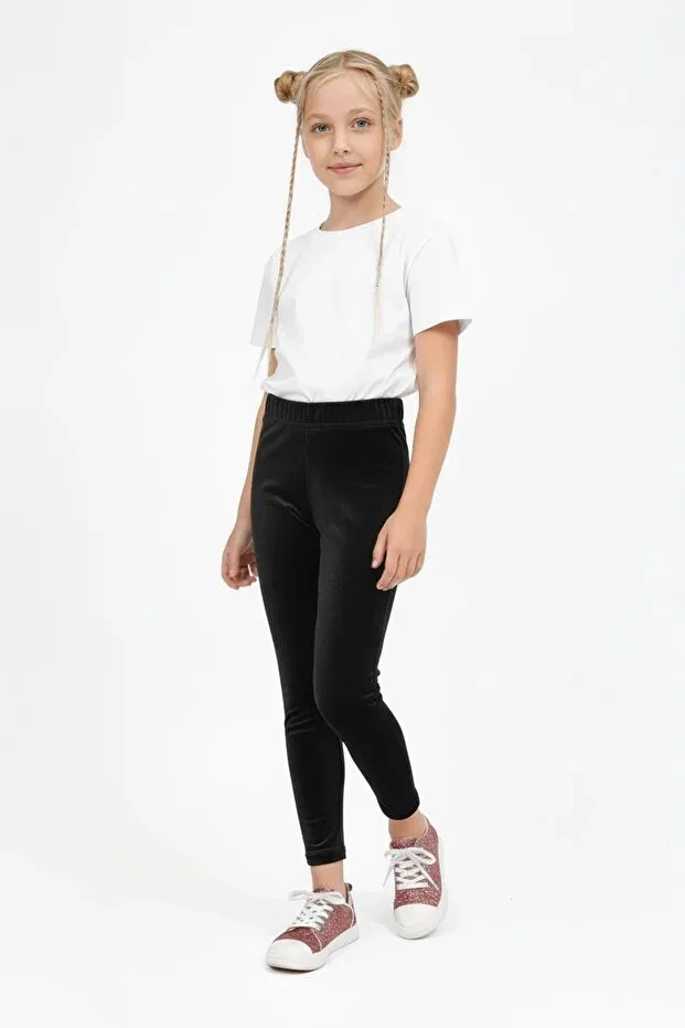 Детские леггинсы для девочек текстурированные Shiny Textured Velvet Tights with Fleece Inside Perendi, Черный — фото 2