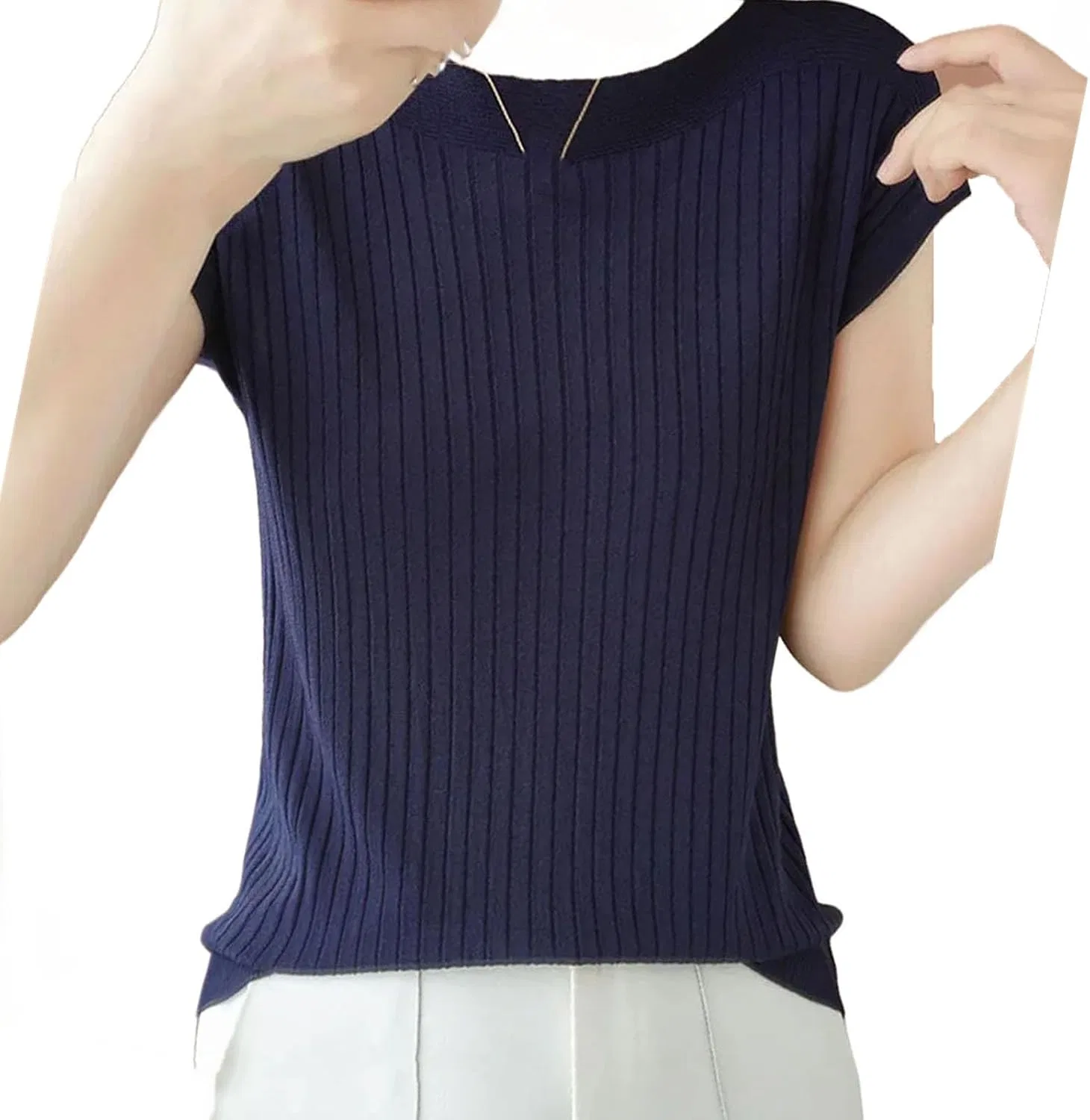 Женский джемпер с круглым вырезом Worsted Knitwear, Navy Blue