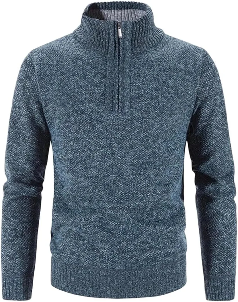 Мужской флисовый полузастегивающийся пуловер, Slim-fit, с воротником-стойкой