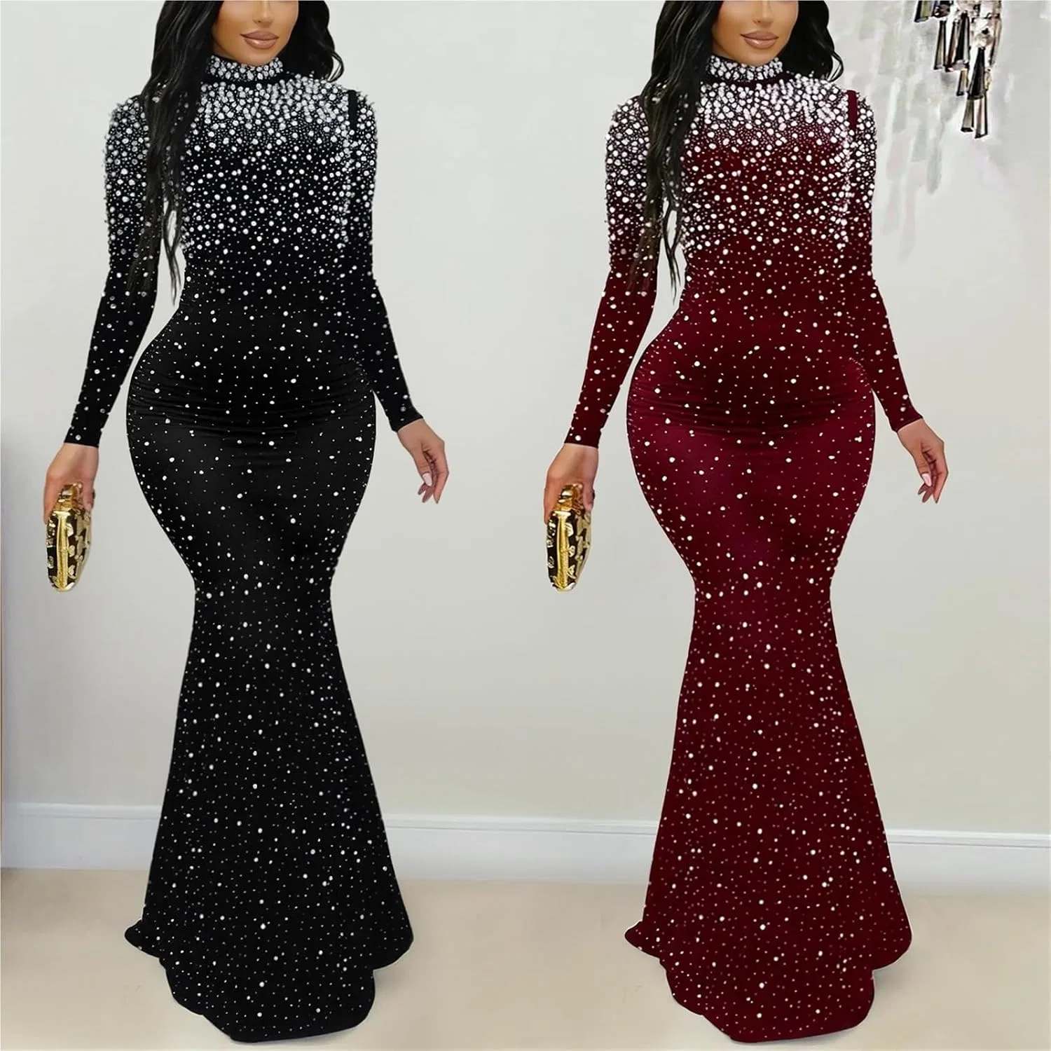 Женское вечернее платье с завышенной талией и стразами Bodycon Maxi, Wine Red — фото 4