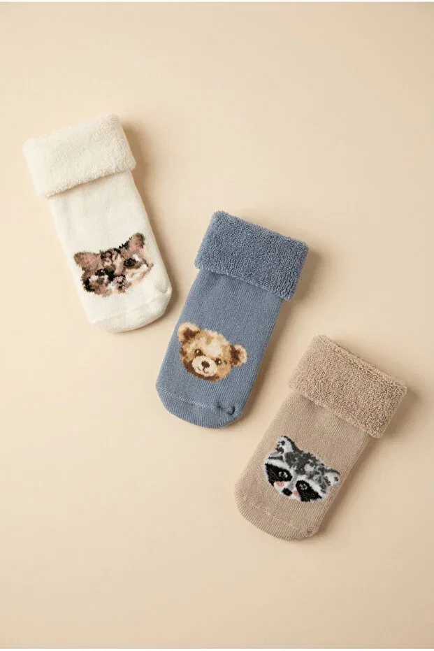 Детские носки с принтом Pack of 3 animal patterned towel baby socks Katia&Bony, Patterned — фото 3