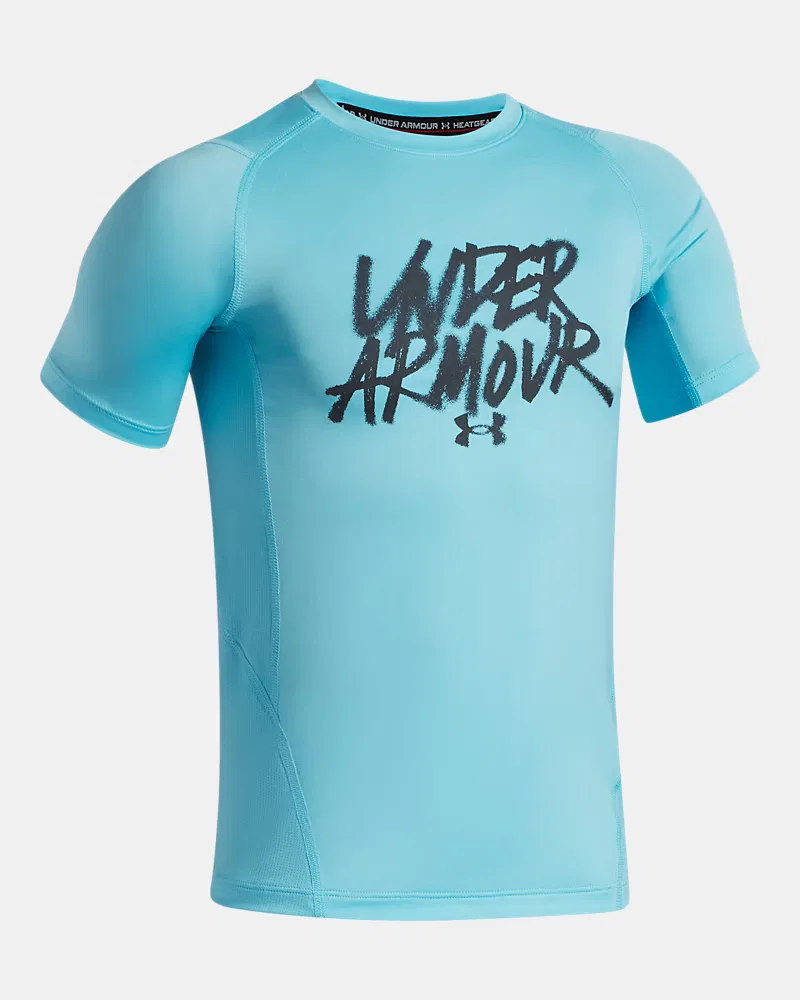 Футболка детская с коротким рукавом из легкой дышащей ткани HeatGear UnderArmour, Fresco Blue/Black — фото 3
