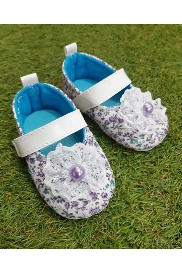 Детские пинетки для девочек с цветочным принтом Sönmez Baby, Blue Pattern