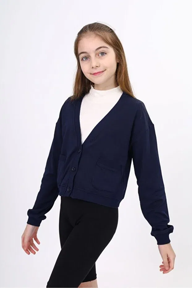 Детский вязаное кардиган для девочек с v-образным вырезом Navy Blue Toontoy, Navy Blue — фото 4