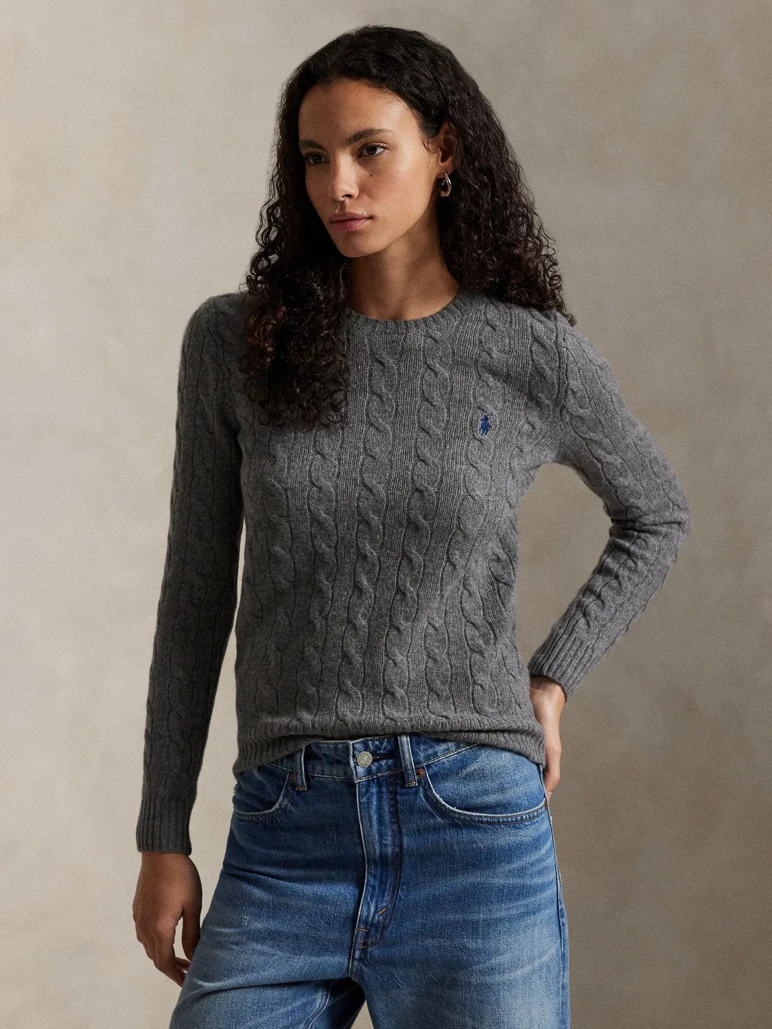 Джемпер с круглым вырезом, slim fit, модель Julianna Polo Ralph Lauren, серый