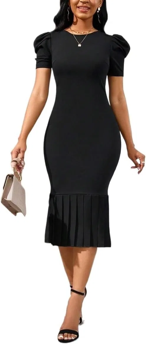 Женское цветное миди платье с рюшами Bodycon, Black