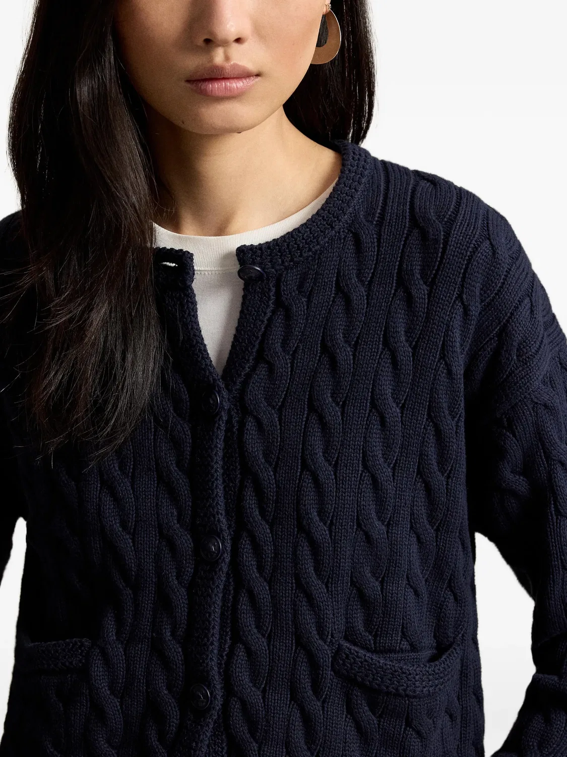 Polo Ralph Lauren Кардиган вязаный косами синий — фото 3