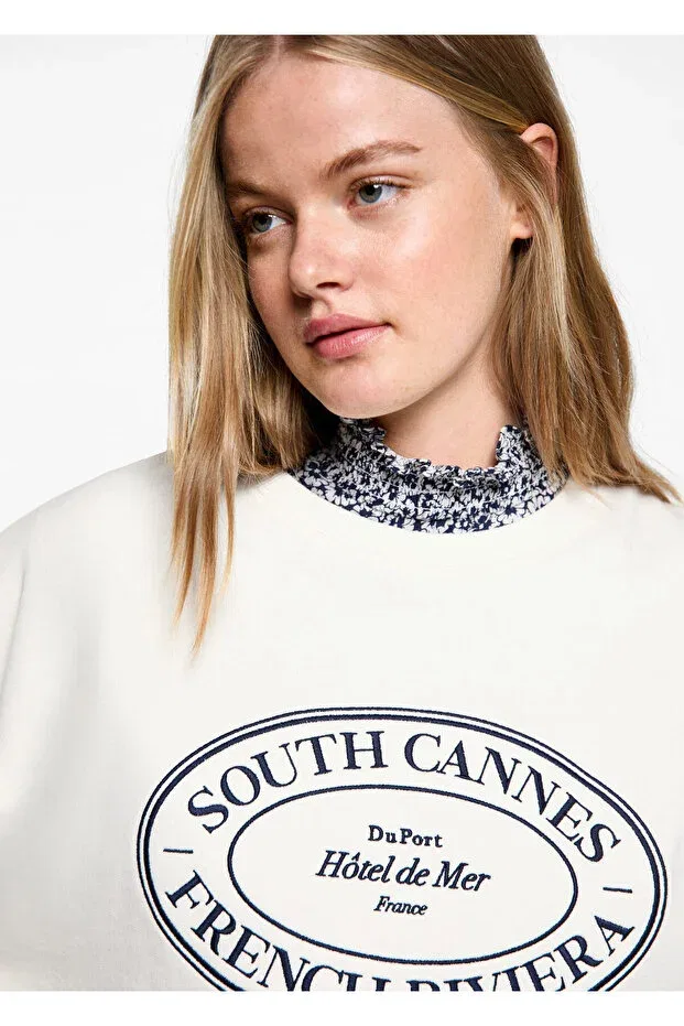 Детское худи для девочек с принтом Off-White girl's sweatshirt Mango, Off White — фото 4