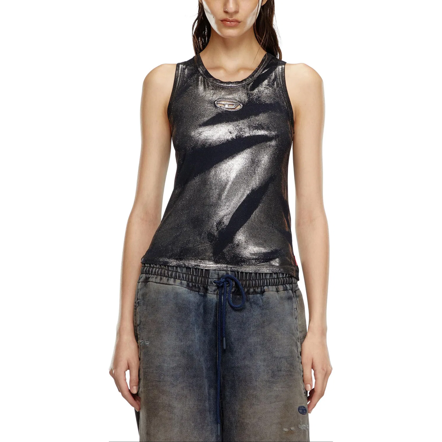 Топ майка Tank Top DIESEL, Silver/Black — фото 4