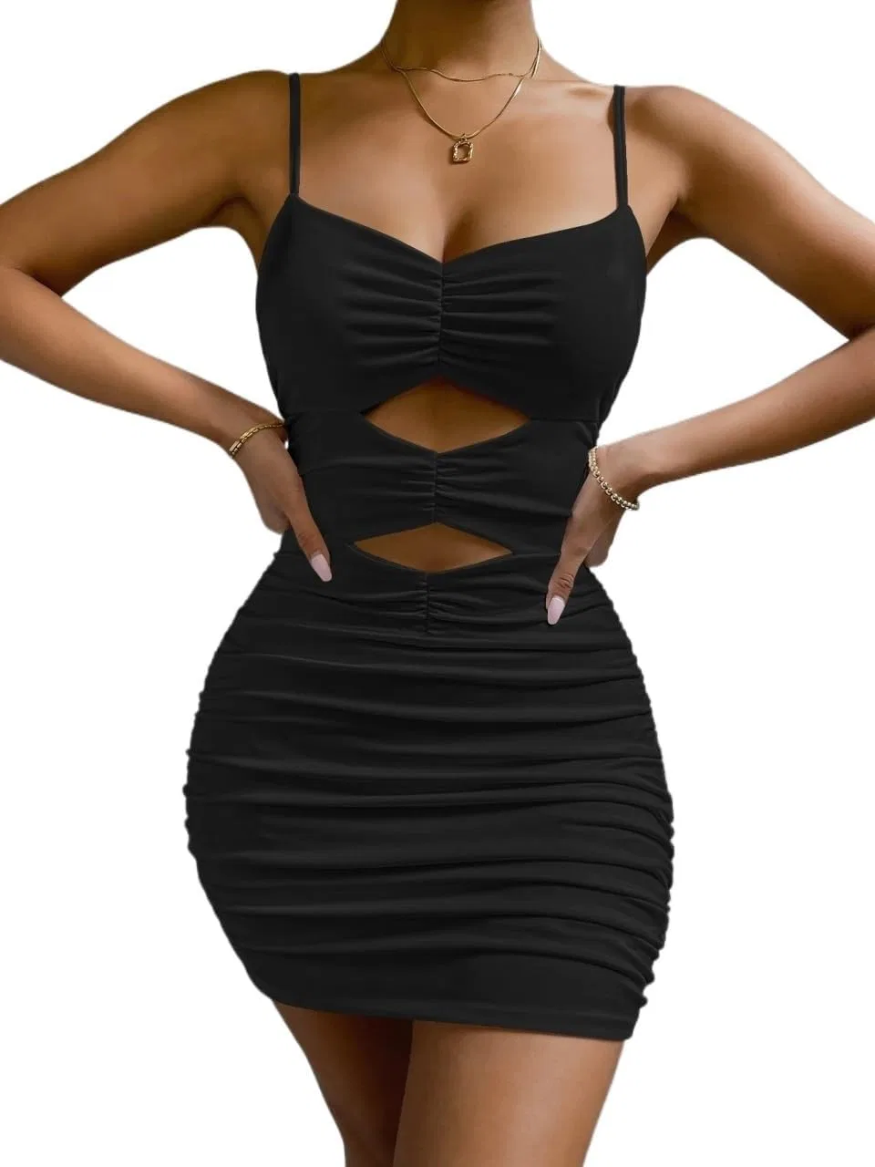Женское мини-платье с вырезами и драпировкой Bodycon, Black