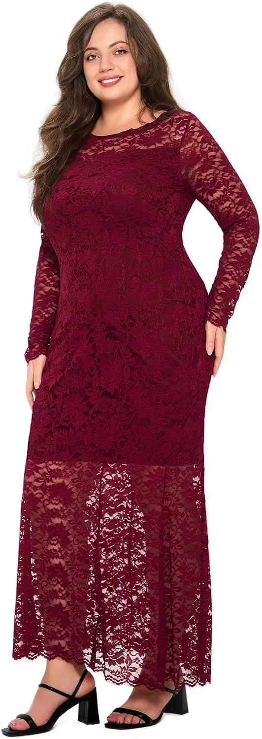 Женское вечернее платье-макси с кружевным верхом, Dark Red — фото 3