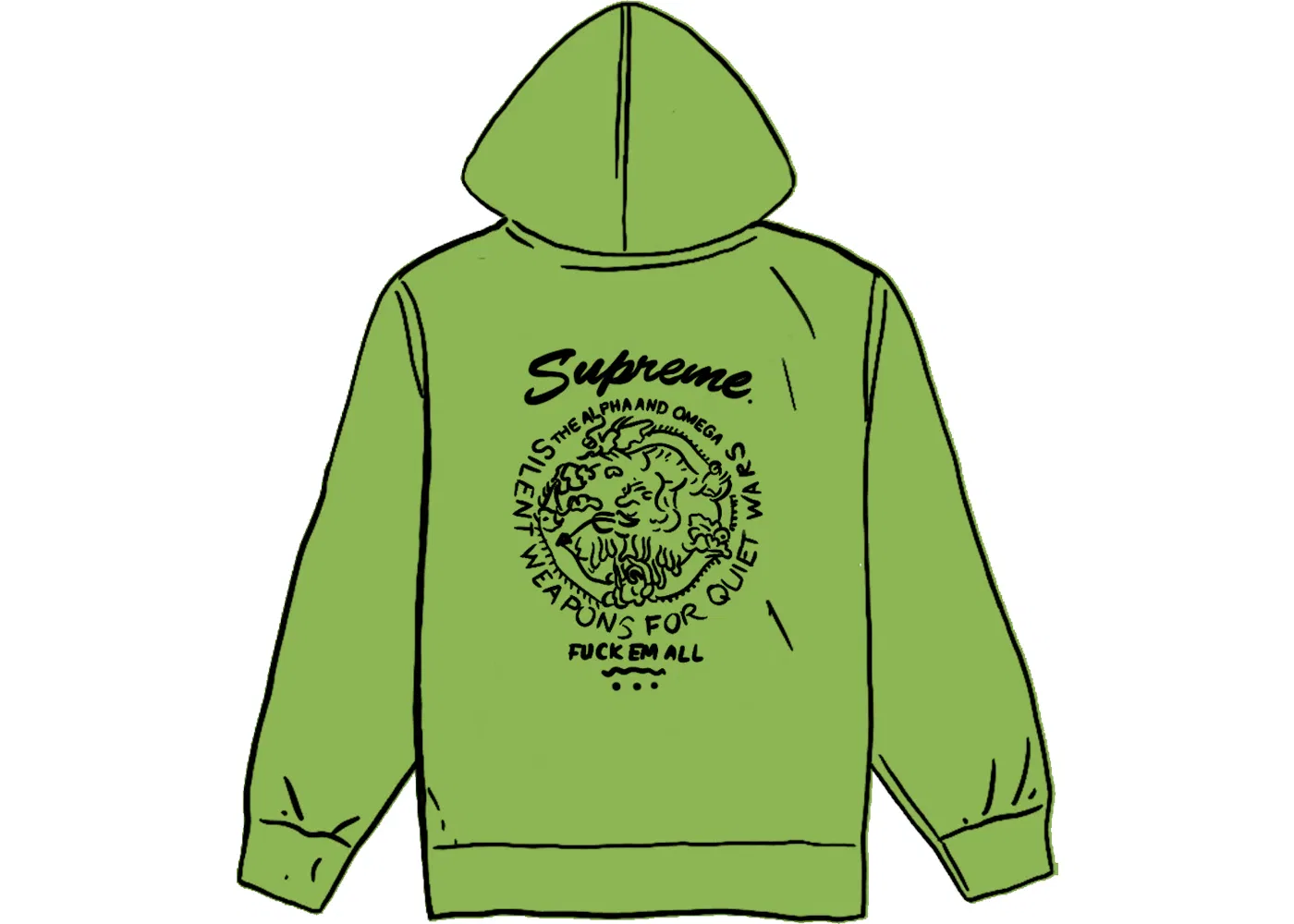 Мужское хлопковое худи с капюшоном Supreme Dragon Overdyed, лаймовый