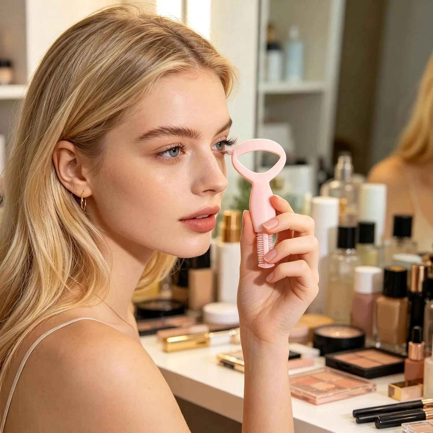 Двусторонняя расческа для ресниц и бровей Lash Groomer с черными металлическими зубьями Generisch — фото 4