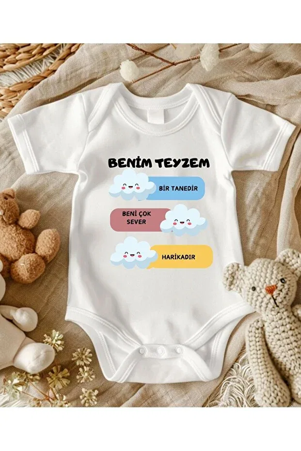 Детское боди-комбинезон для девочек с принтом Auntie written Lupi, Ecru Fuchsia