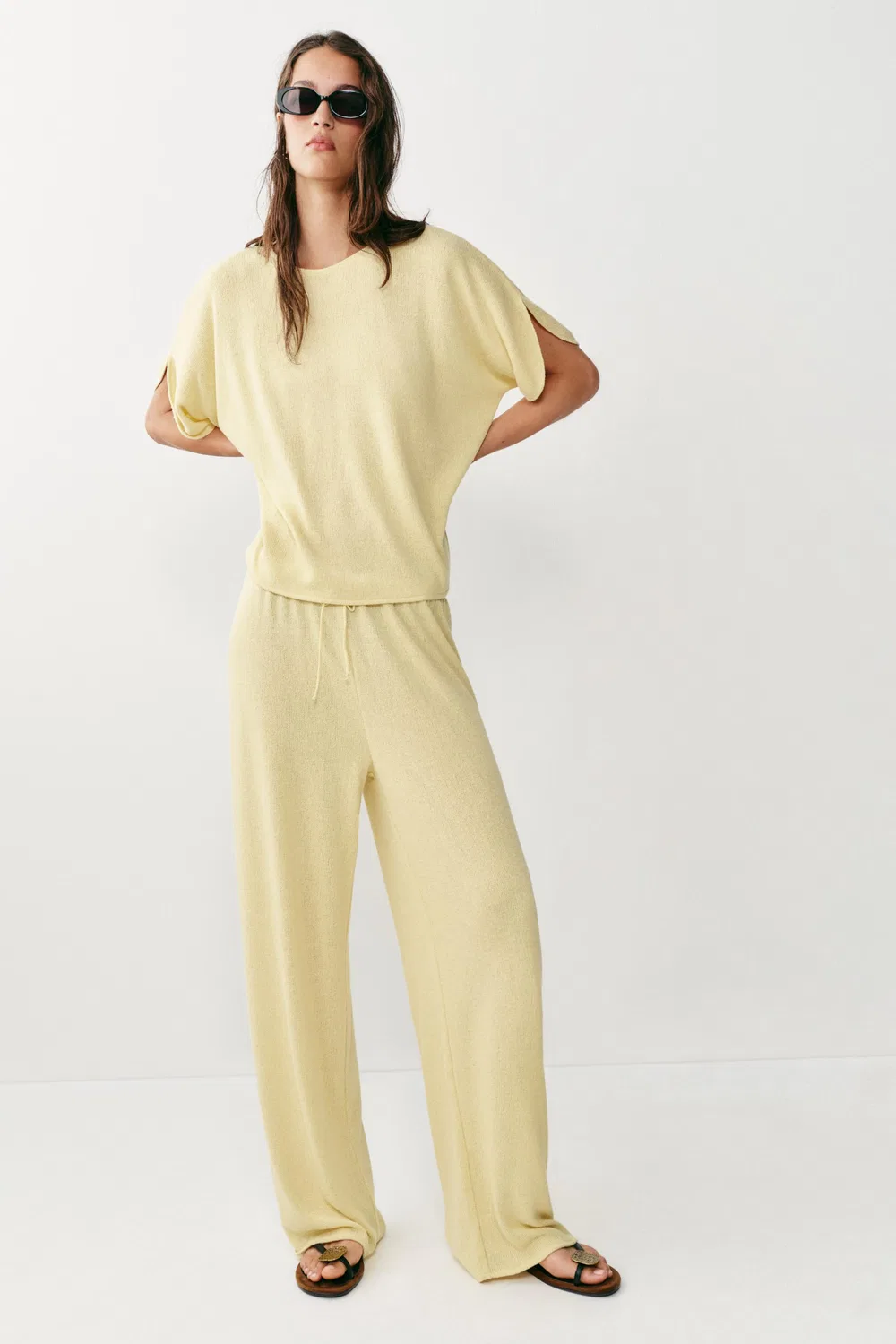 Деревенские широкие брюки ZARA, Light Yellow