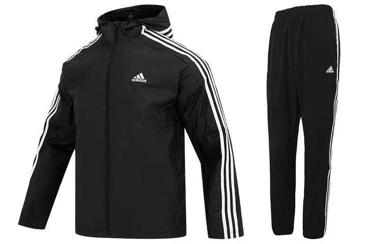 Мужской комплект из худи и брюк в спортивном стиле с капюшоном Adidas, черный