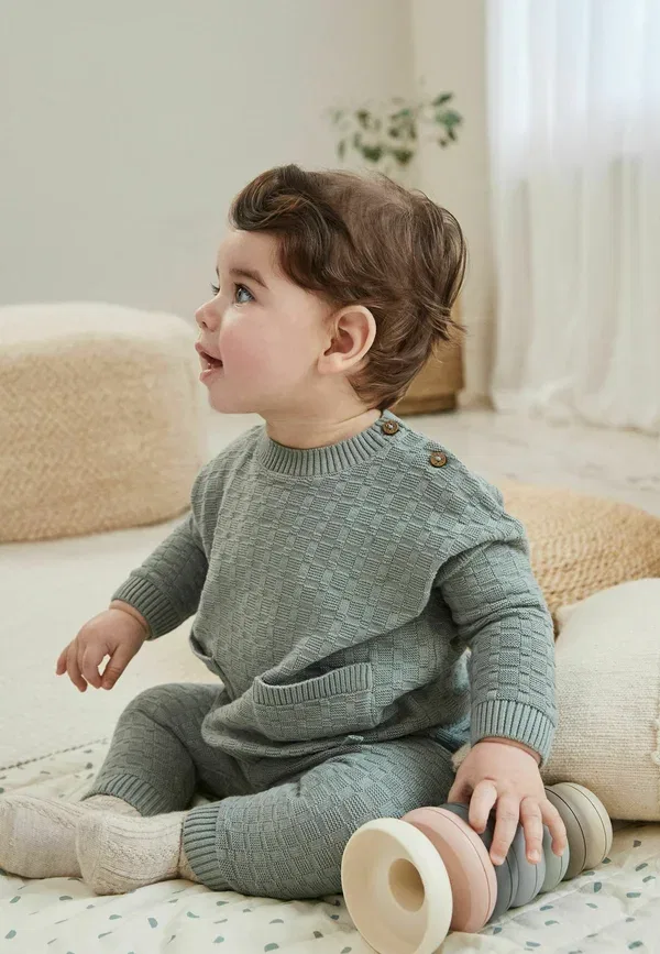 Комплект джемпер и брюки из хлопка, Textured set - jumper, Next, Mineral — фото 2
