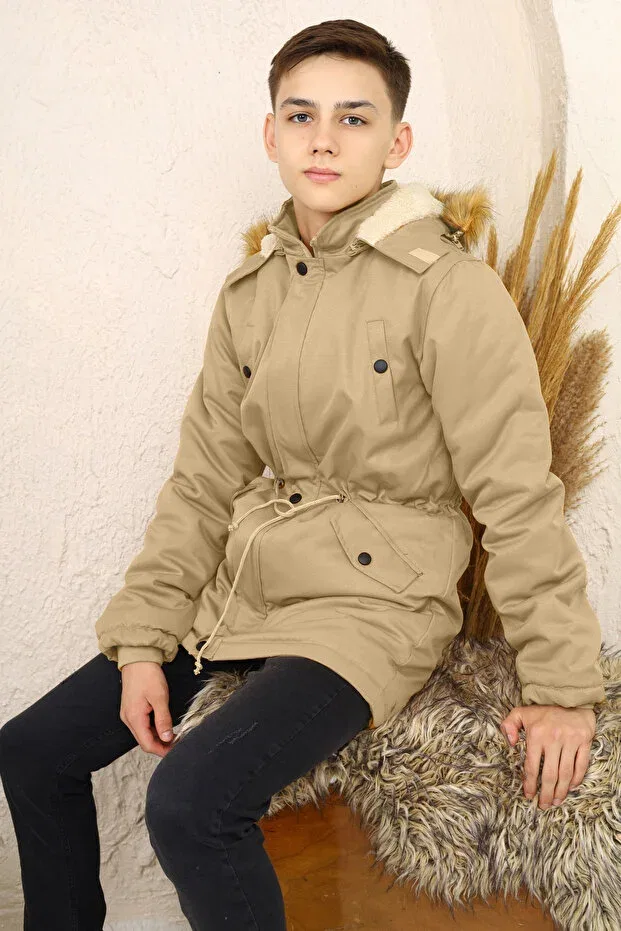 Детское зимнее пальто для девочек водонепроницаемое с капюшоном Joui Co, Beige