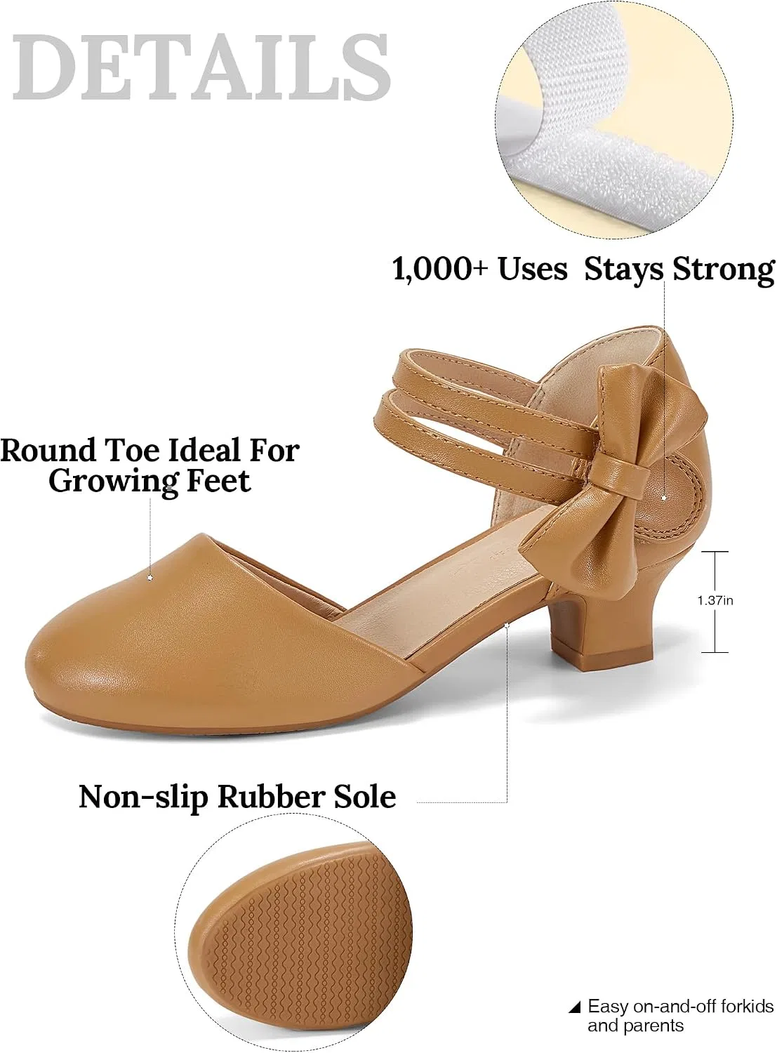 Детские туфли для девочек с бантом GotSoft, Camel — фото 4