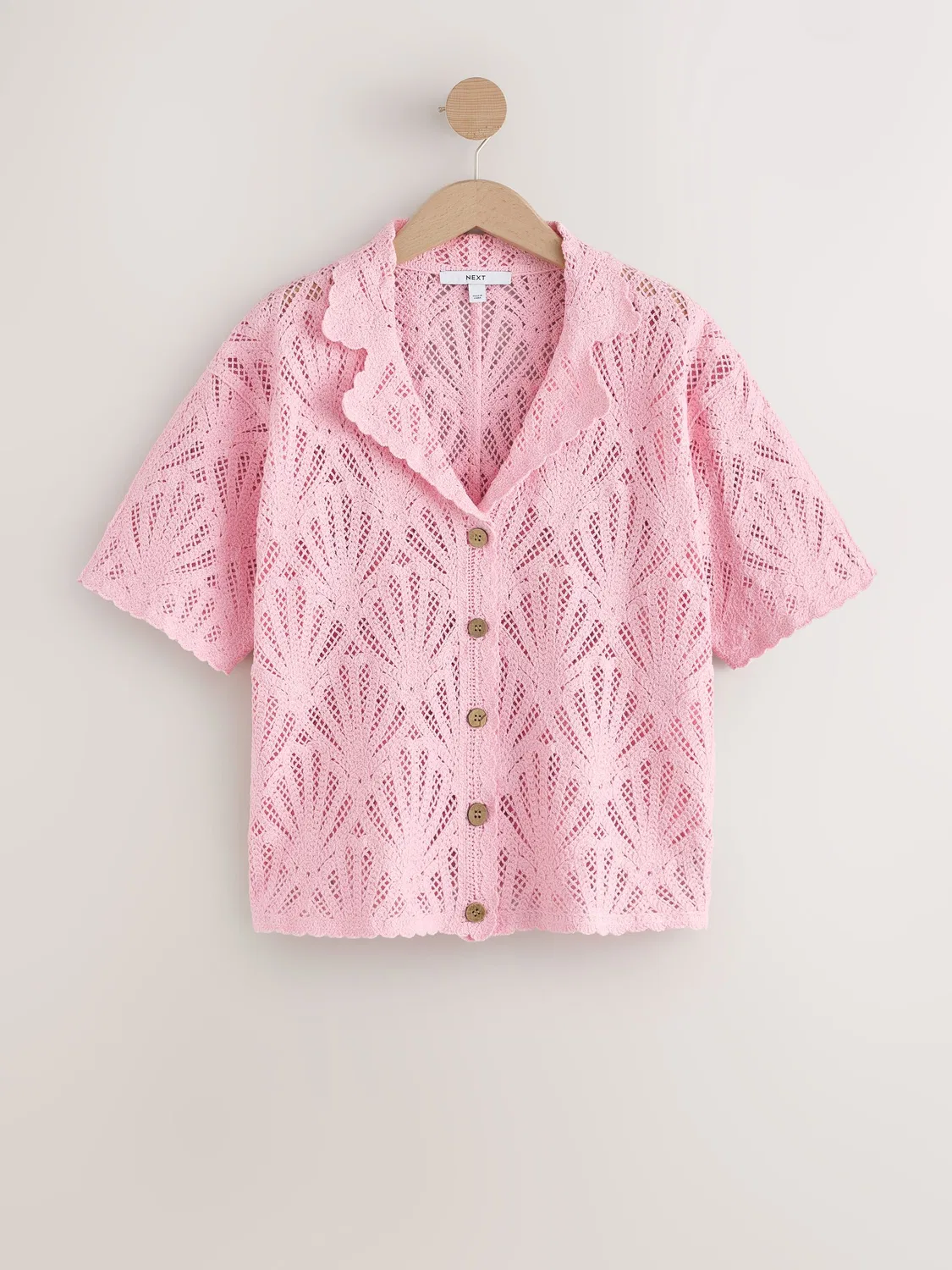 Рубашка с коротким рукавом, вязаная крючком, Pink Shell Pattern Next, розовый — фото 4