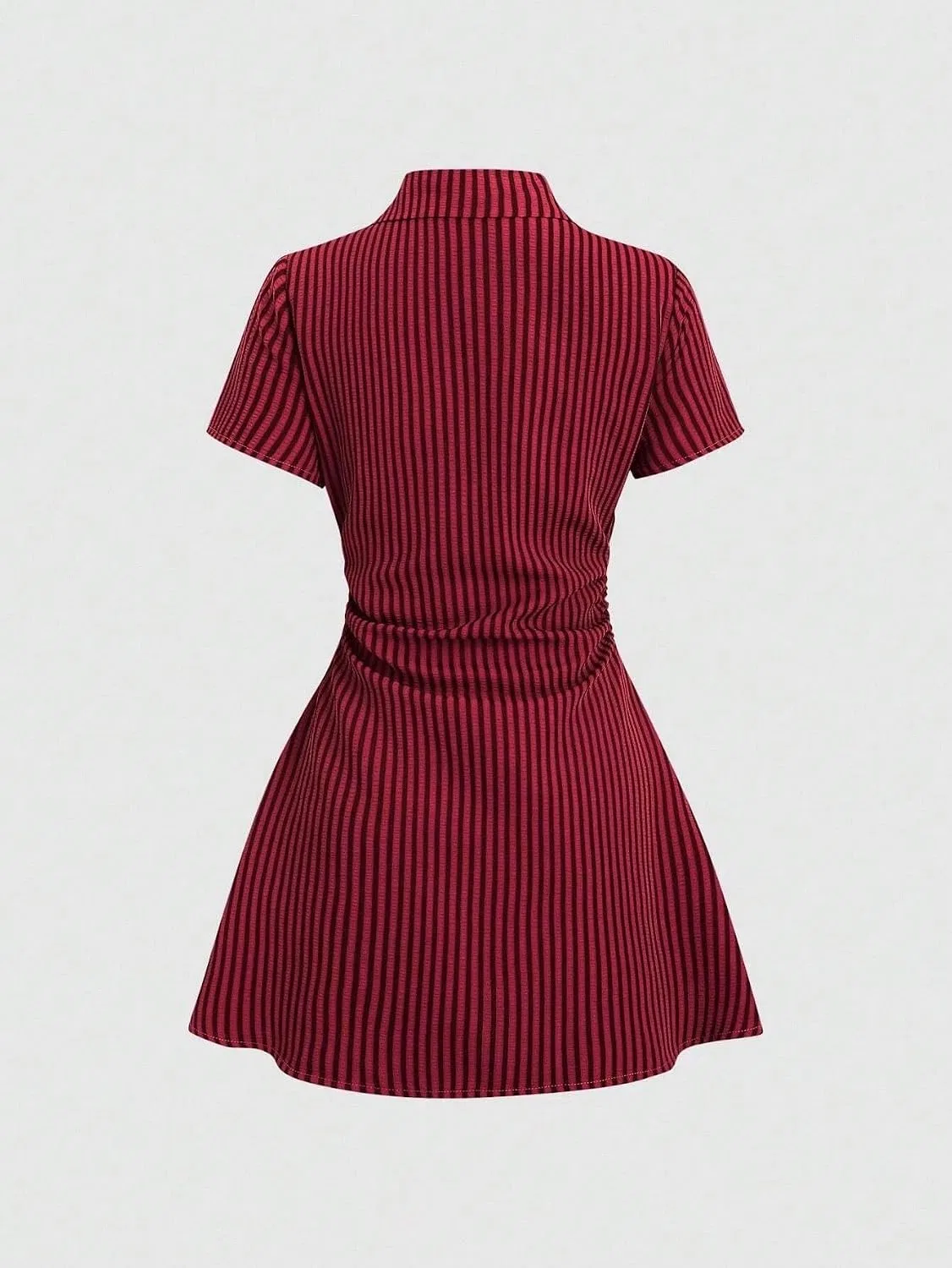 Женское мини-платье с пуговицами спереди Generic, Burgundy — фото 3