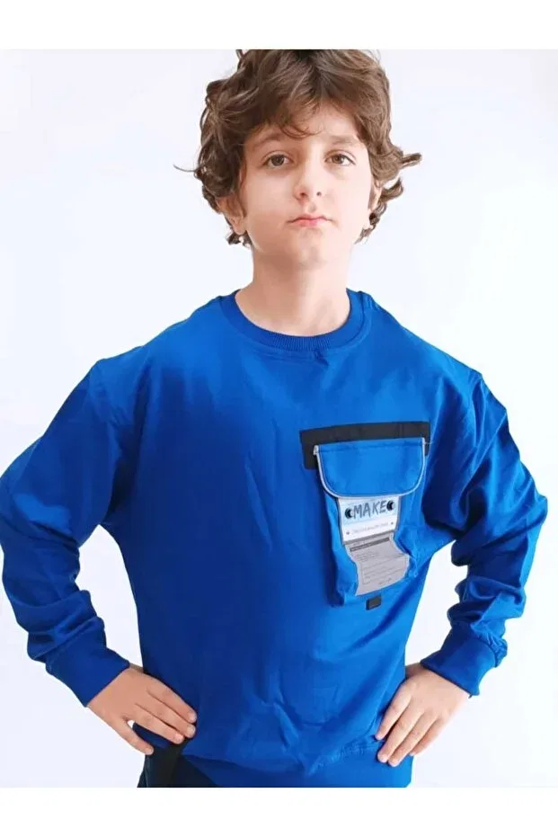 Детское для мальчиков свитшот с накладным карманом Elvinsa, Saks Blue