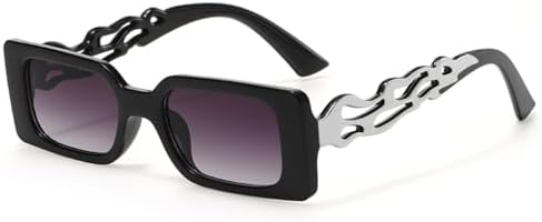 

HaoLMi - Женские ретро-солнцезащитные очки в форме пламени, дорожные очки в стиле хип-хоп, солнцезащитные очки UV400, винтажные прямоугольные солнцезащитные очки, Silver