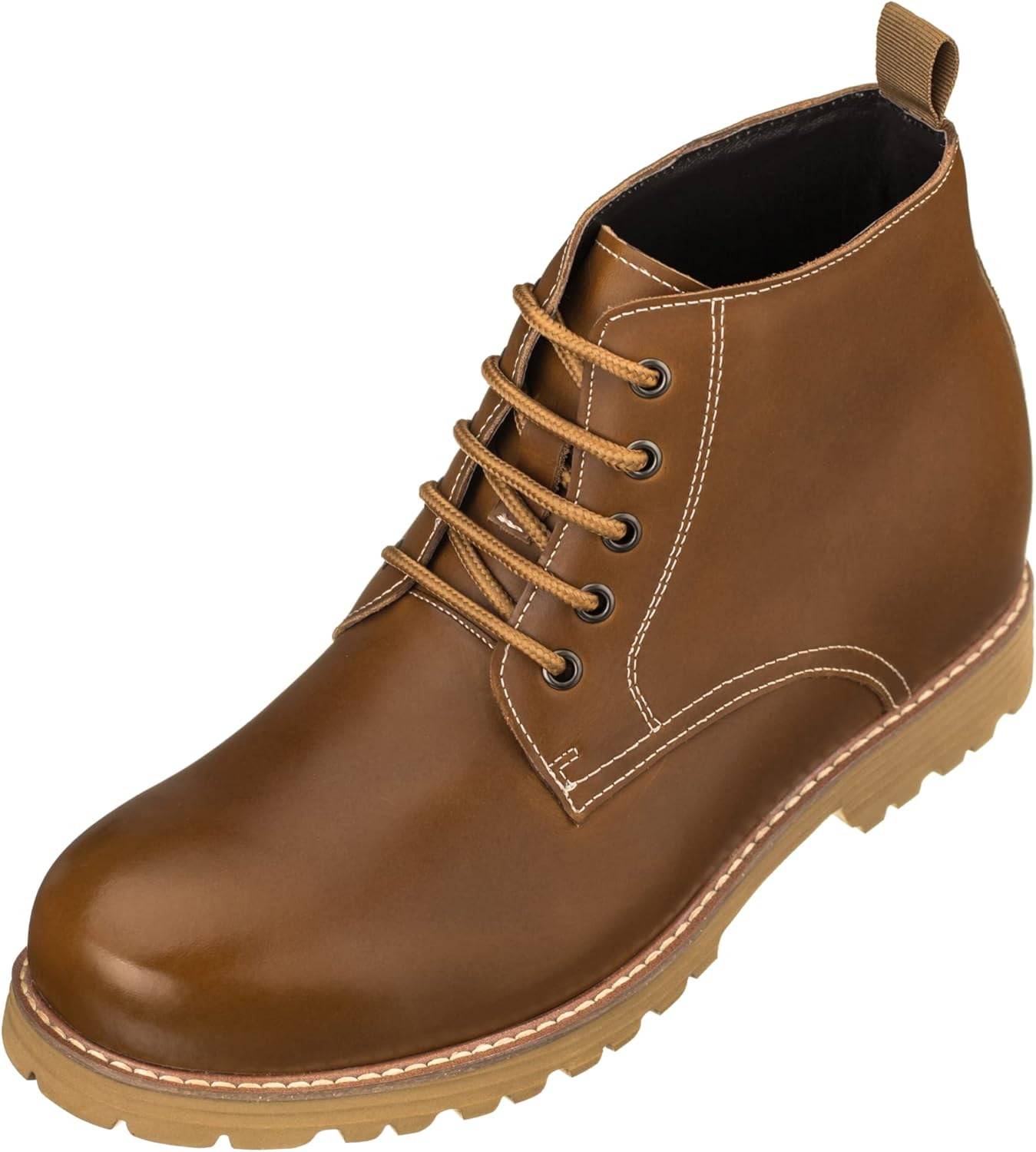 

Мужские невидимые увеличивающие рост ботинки CALTO - коричневая премиальная кожа, шнуровка, круглый носок, ботинки - на 9 см выше - S8751 - размер 9 D(M) US