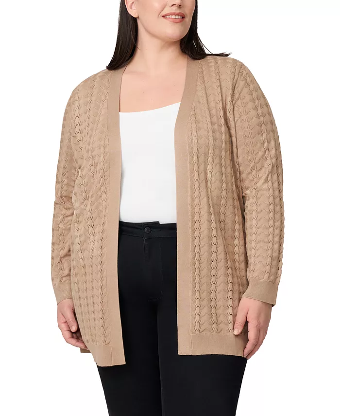 

Кардиган-свитер больших размеров с ажурным узором Melissa Paige, коричневый/бежевый