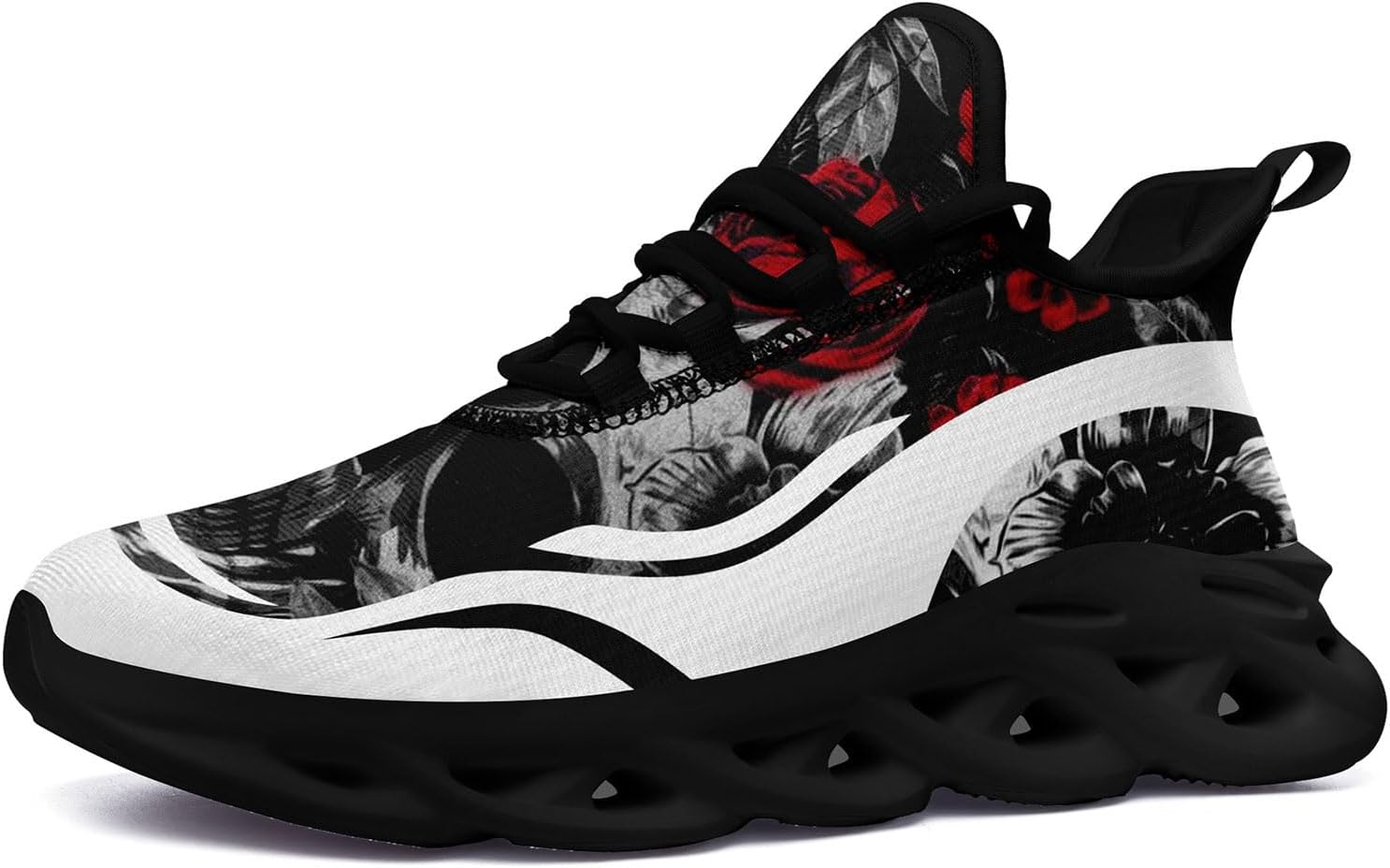 

Мужские дорожные кроссовки для бега с противоскользящей подошвой, легкие, модные с черепом и розой, для ходьбы, спортивные, стильные, с амортизацией, женские Coolcustomize, белый