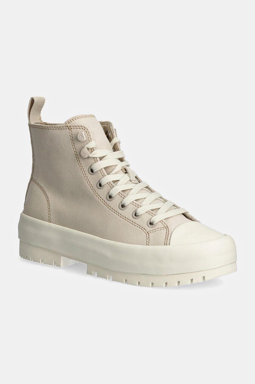 Замшевые кроссовки Calvin Klein Jeans LUGGED HYBRID MID LACEUP SUEDE, бежевый