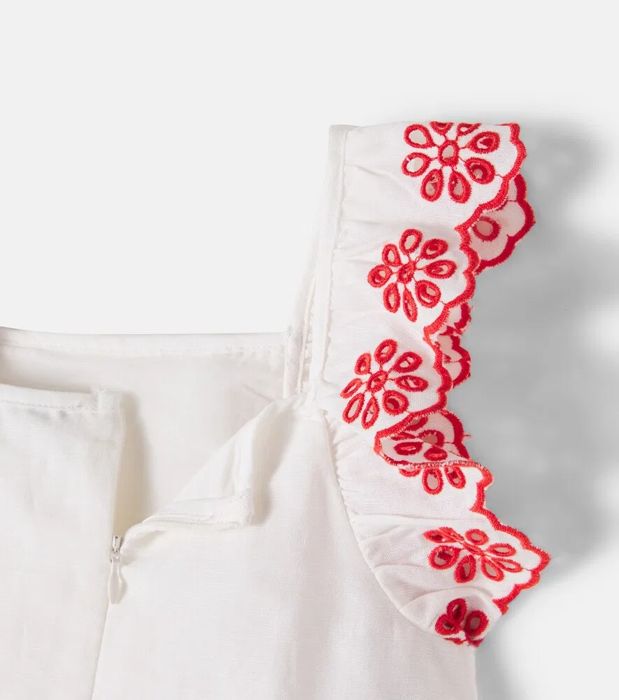 Платье из вышитого льна и хлопка Stella McCartney Kids, белый — фото 4