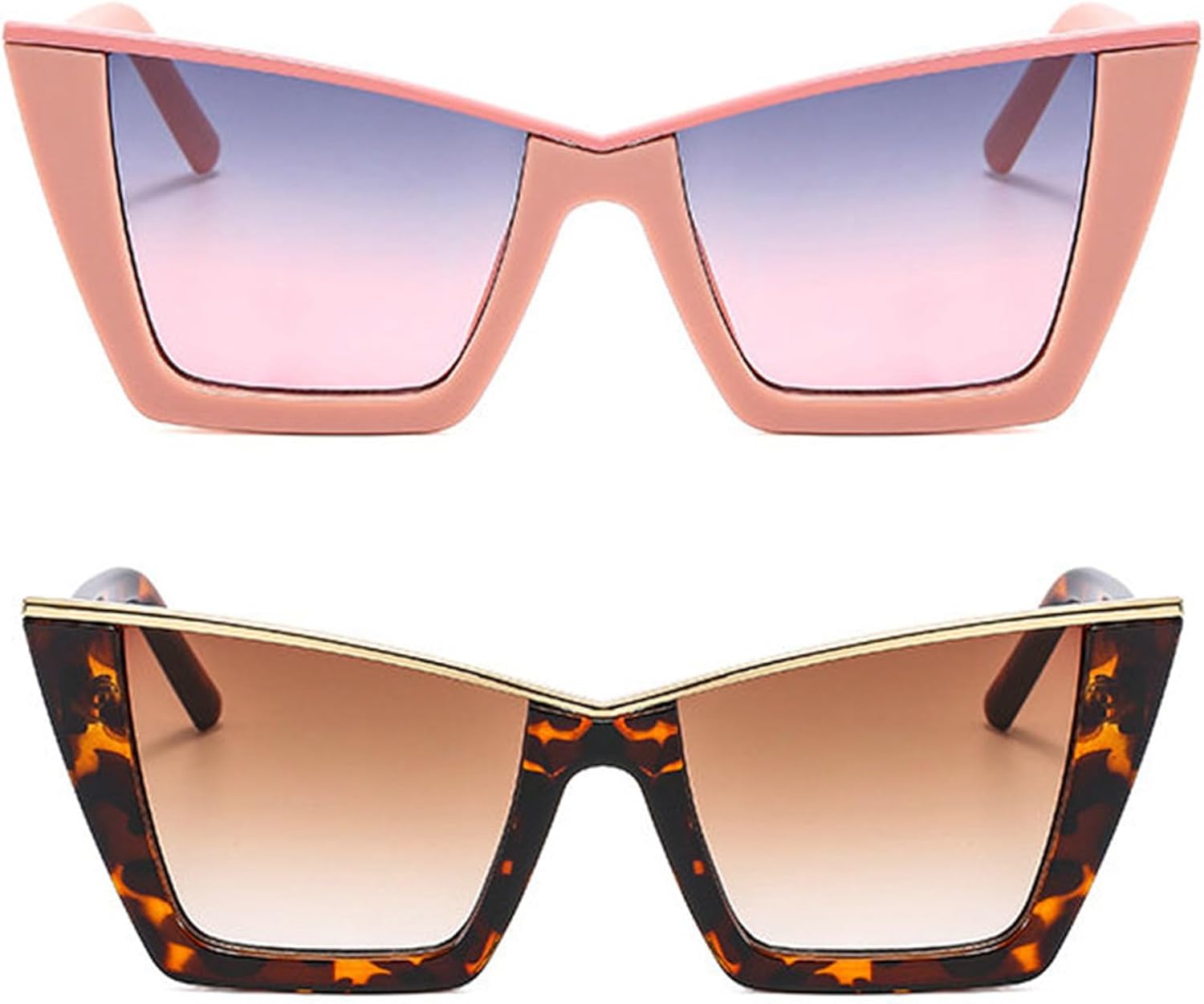 

Винтажные солнцезащитные очки Willochra большого размера с квадратными заклепками для женщин, модные солнцезащитные очки «кошачий глаз» с градиентным переходом цвета, защита от УФ-излучения UV400, 2pcs-leopard&pink
