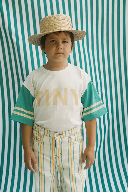 Футболка детская с полосками и логотипом Tinycottons, белый