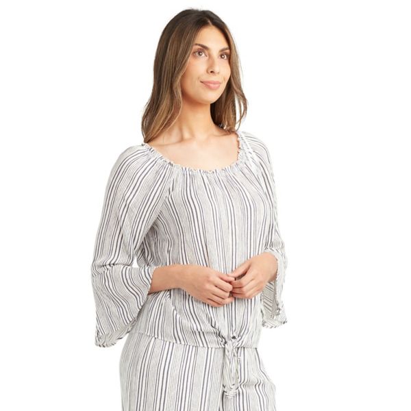 

Топ Petite в полоску с рукавами-колокольчиками Ab Studio, цвет pat e denim stripe