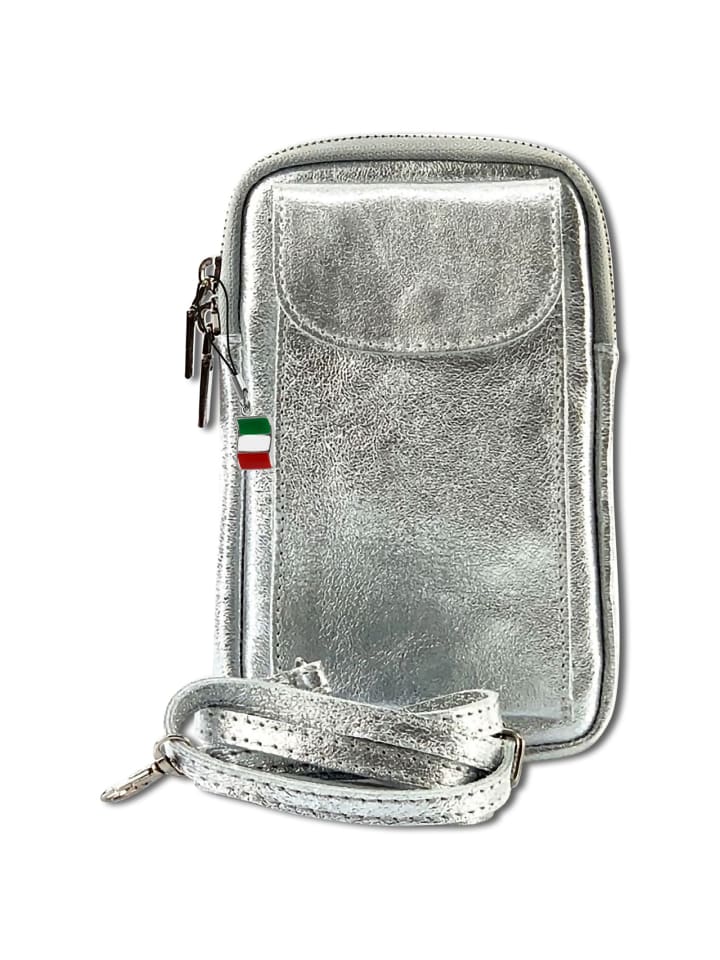 

Наплечная сумка Florence Umhängetasche, Handtasche Leder silber ca. 12cm