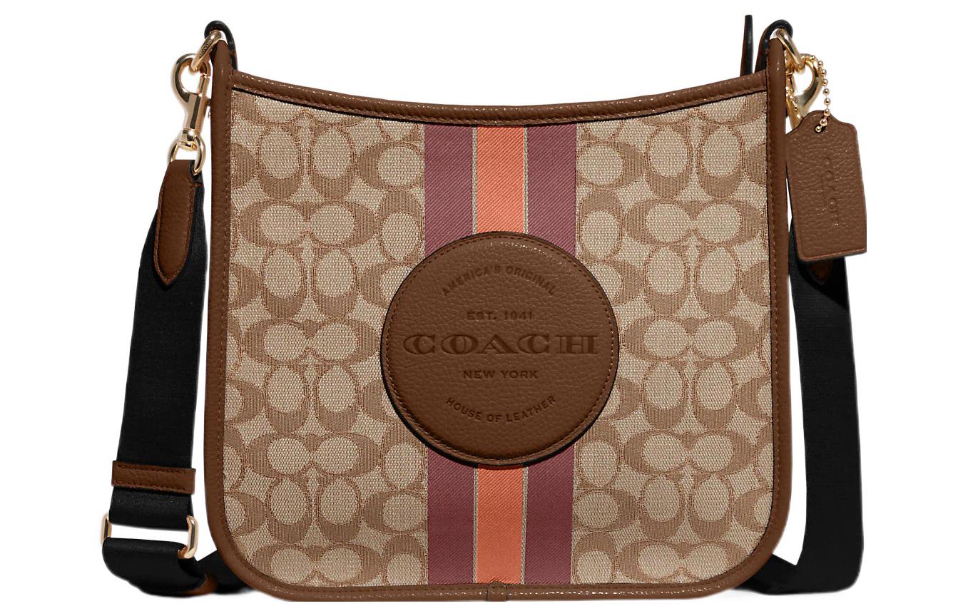 

Сумка через плечо Dempsey Fabric с кожаными вставками, большая женская сумка цвета хаки COACH