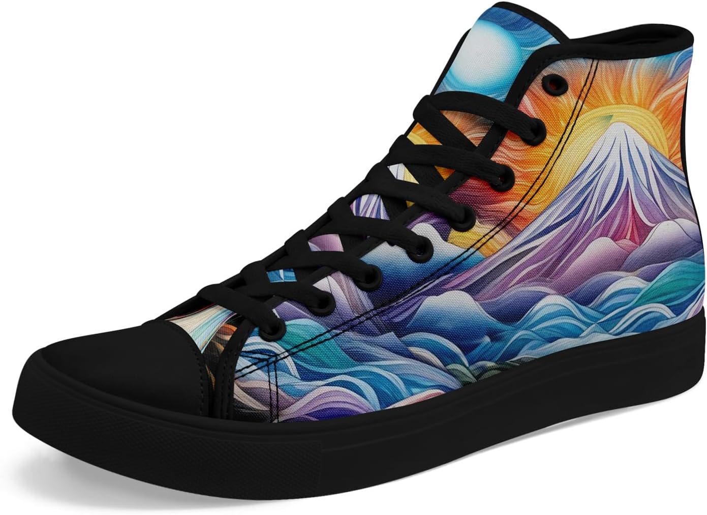 

Красочные высокие кеды из парусины для мужчин и женщин с дизайном «Солнце, луна, дракон» Awsole, черный/синий/желтый