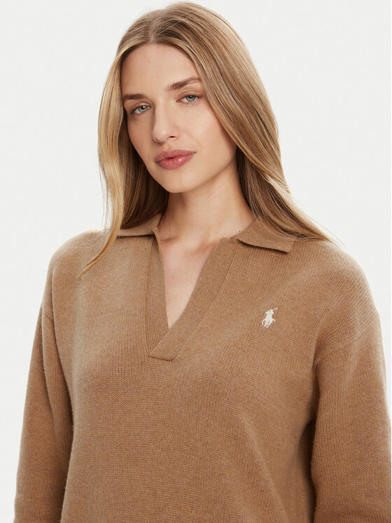 Вязаное платье slim fit 211A91143001 Polo Ralph Lauren, бежевый — фото 4