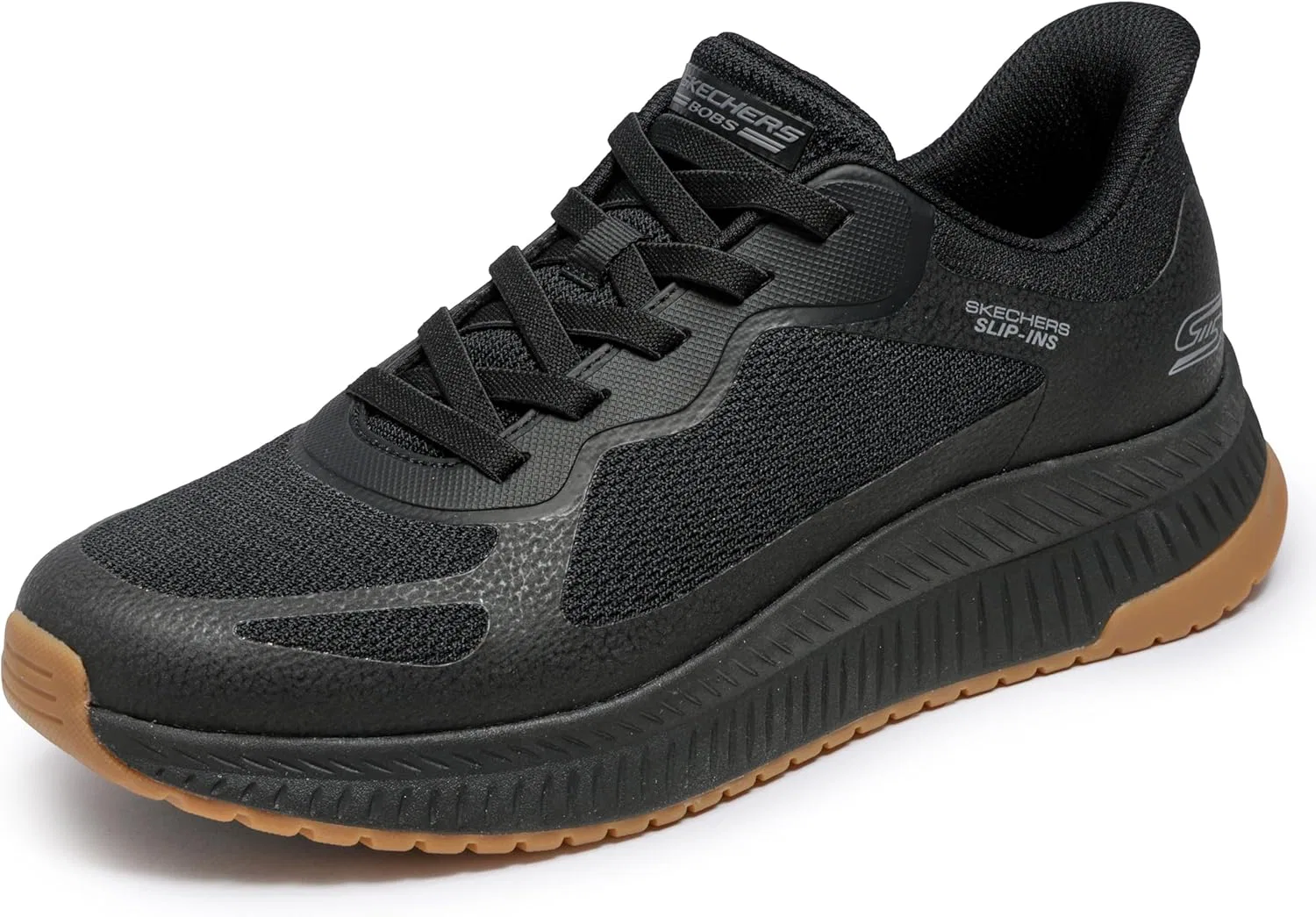 Мужские кроссовки Skechers Hands Free Slip-ins - Bobs Sport Squad Chaos 4 Trainers, Black Mesh.