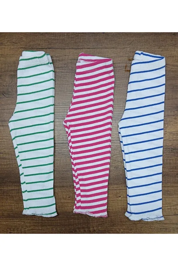 Детские леггинсы для девочек в полоску комплект из 3 шт Fun, Green-Pink-Striped — фото 2