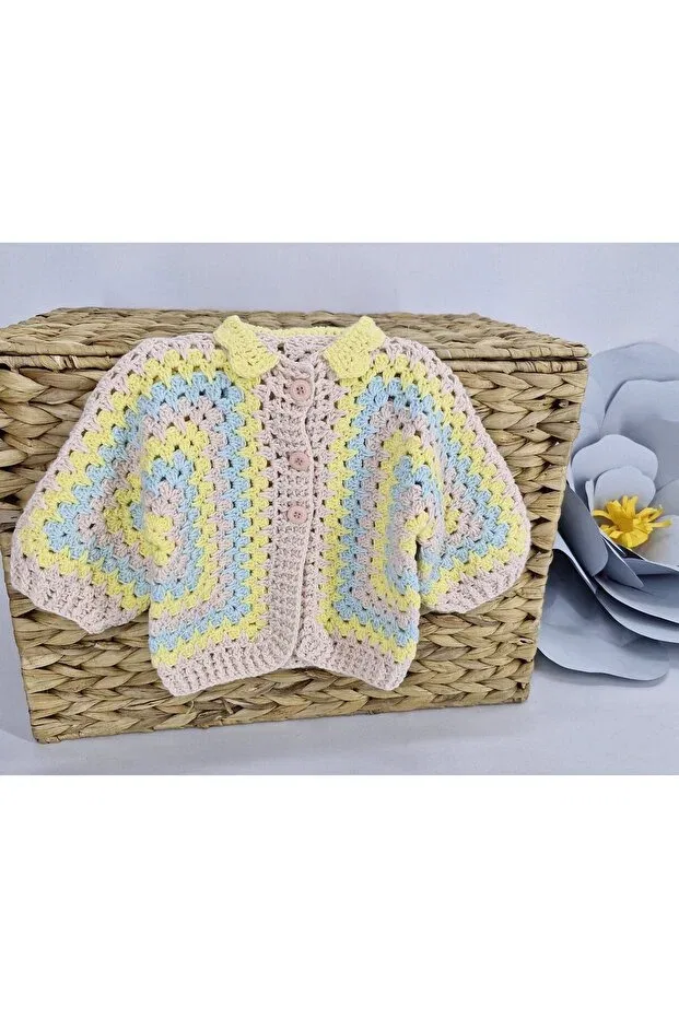 Детский кардиган для девочек хлопковый Hand Knitted Baby Girl Cardigan Evitle, Multicolor — фото 2