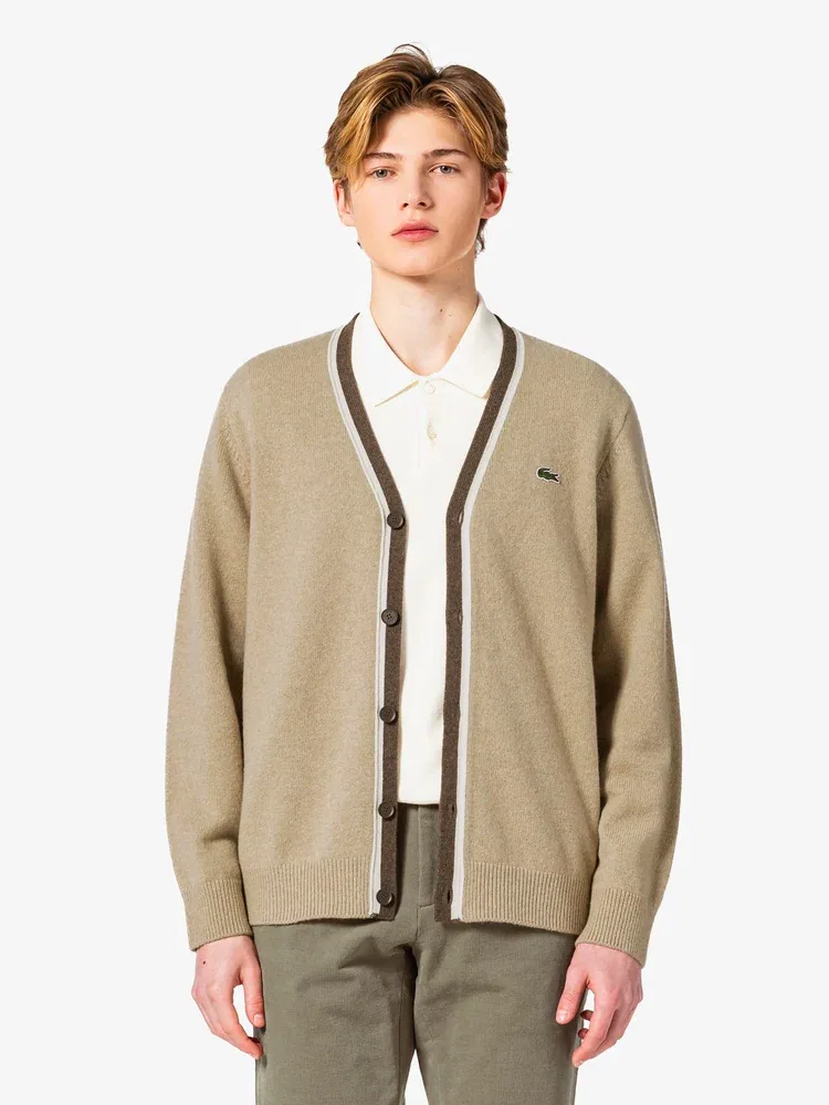 Пуловер шерстяной с V-образным вырезом LACOSTE, Beige