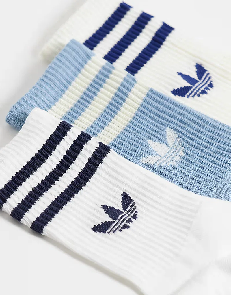 Носки высокие с тремя полосками 3 шт Adidas Originals, белый/голубой — фото 2