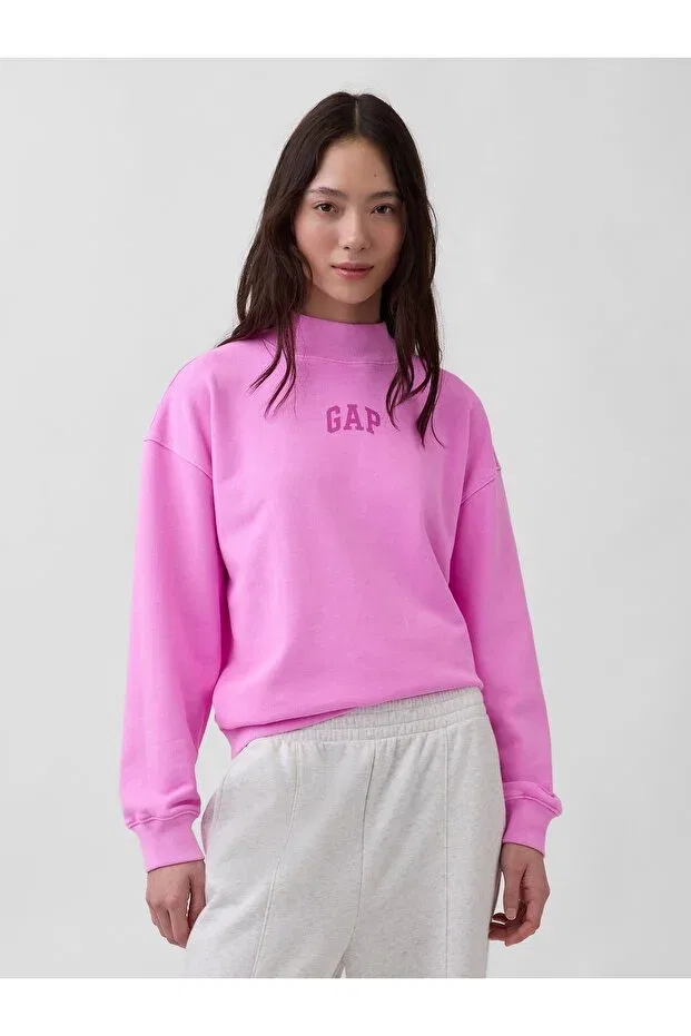 Женские свитшот оверсайз с принтом Heavyweight French Terry Oversized Mockneck Sweatshirt Gap, Pink-000