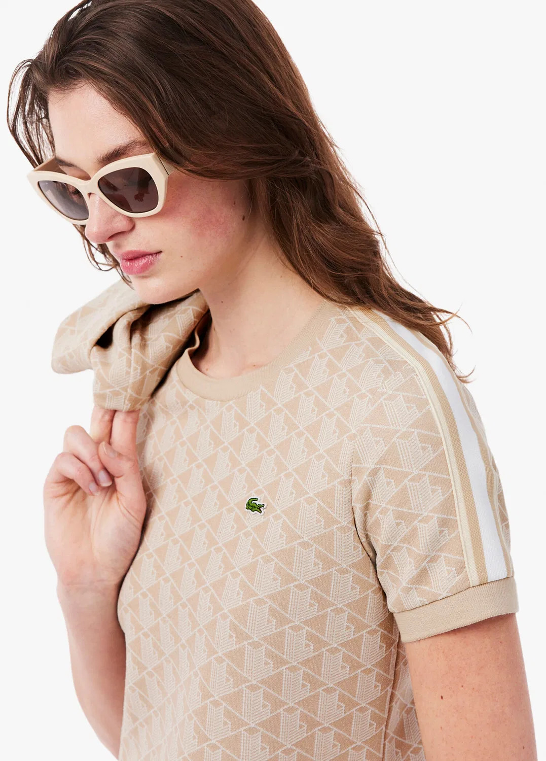 Футболка Lacoste Monogram slim fit, розовая — фото 2