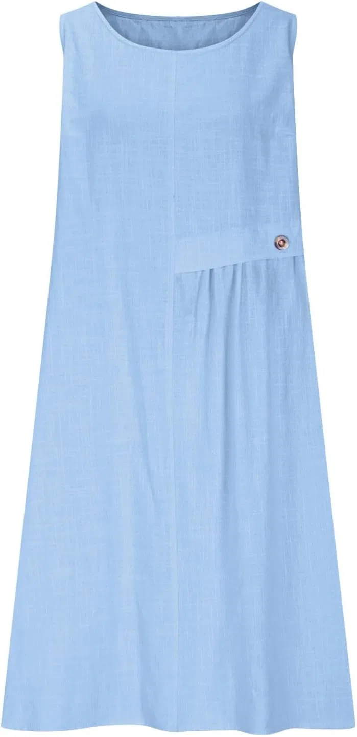 Женское льняное пляжное платье миди с V-образным вырезом Light Blue — фото 4