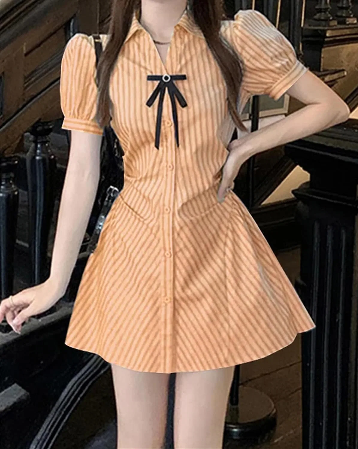 Женское летнее платье с полосками A-силуэта, Orange — фото 4