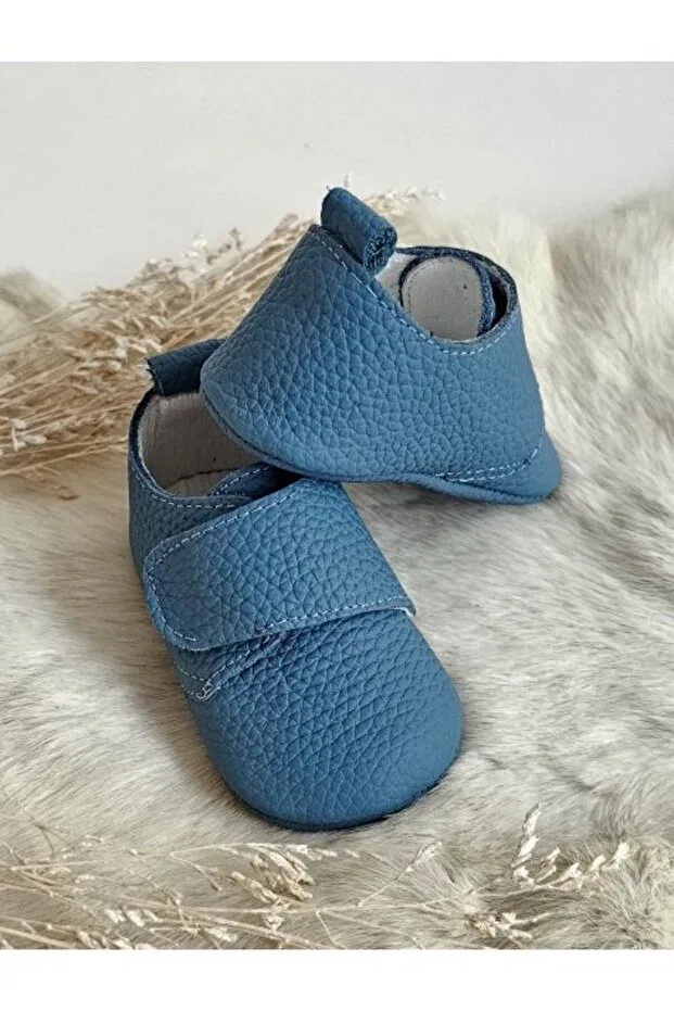 Детские ботинки для девочек кожаные Blue genuine leather velcro baby shoes Hodore, Jeans Blue — фото 3