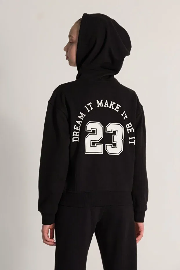 Детский кардиган для девочек с принтом Dmb 23 Printed Zippered Girl's Cardigan Dmb Kids, Black — фото 2